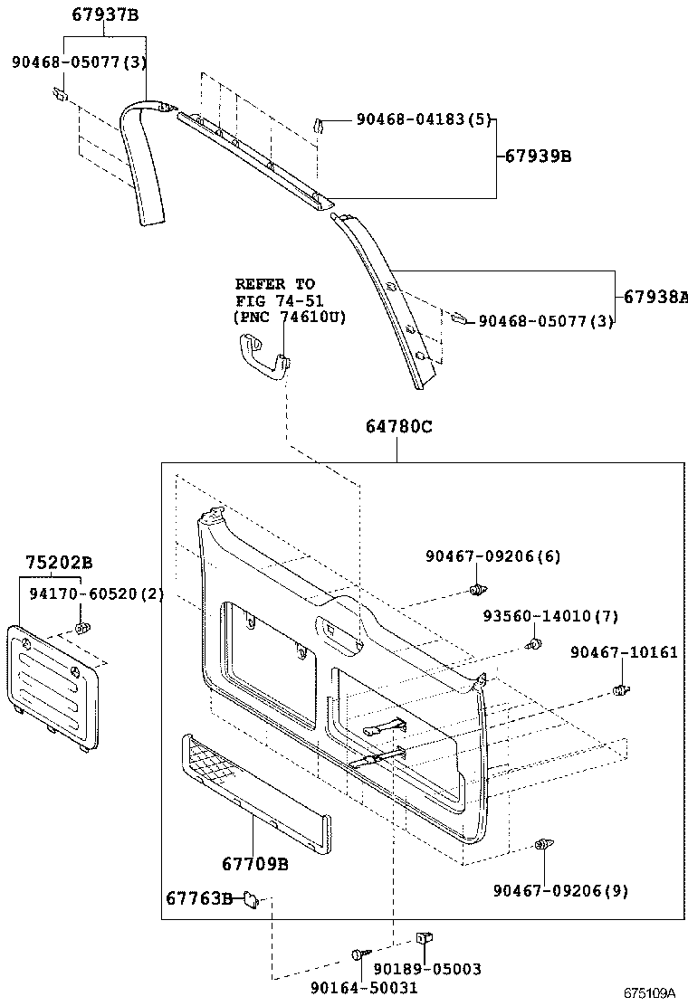 76817-60030 CLIP, BACK DOOR OUTSIDE GARNISH product image