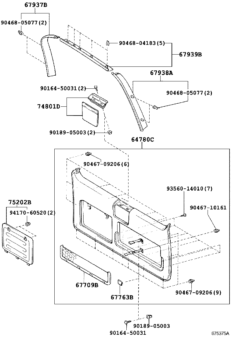 76817-60030 CLIP, BACK DOOR OUTSIDE GARNISH product image