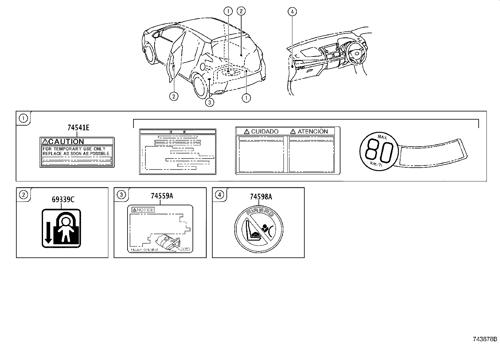 42668-0D050 PLATE, COMPACT SPARE TIRE CAUTION product image