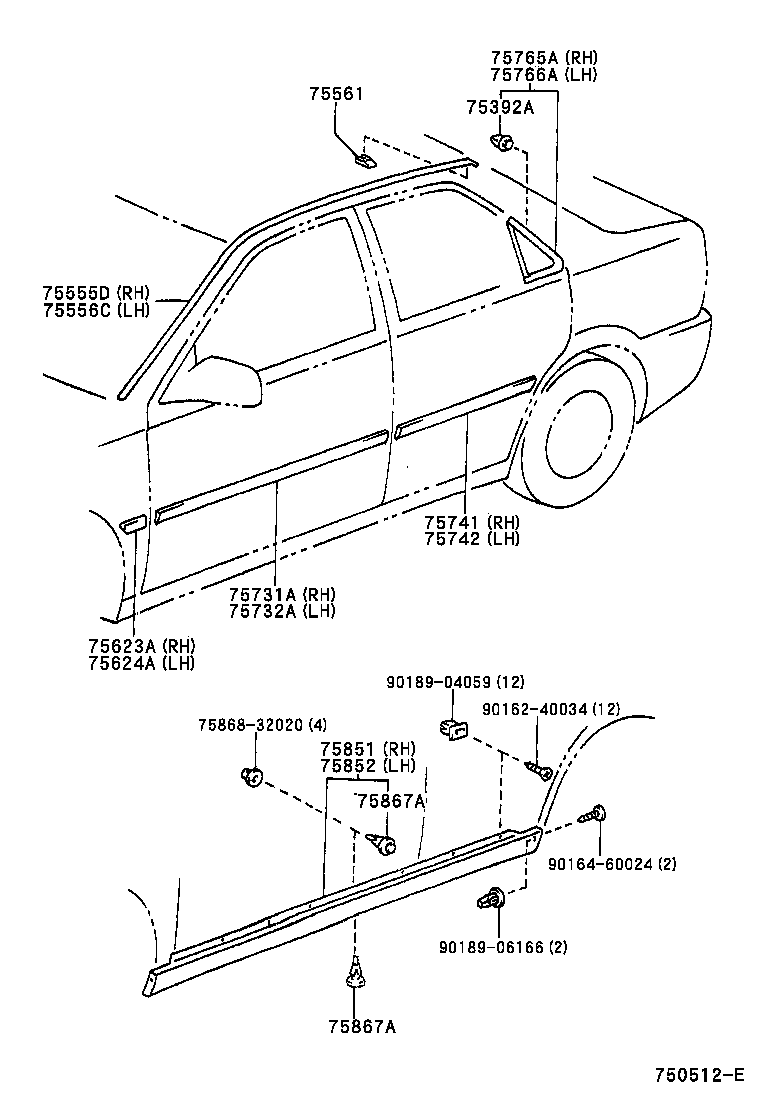 75867-32060 CLIP, ROCKER PANEL MOULDING product image