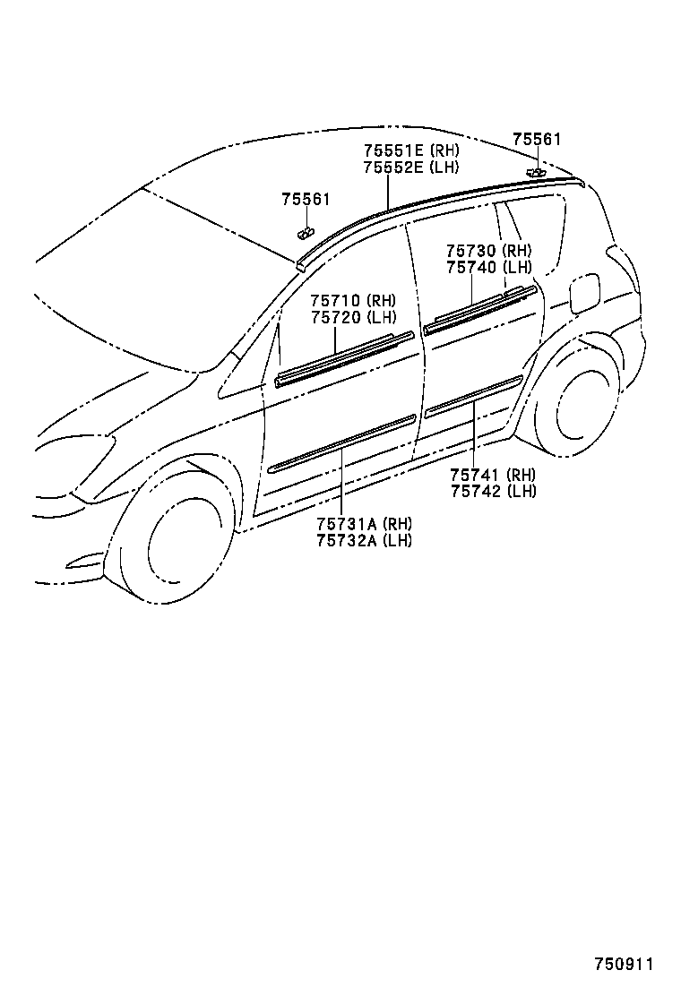75552-13161 MOULDING, ROOF DRIP SIDE FINISH, LH product image
