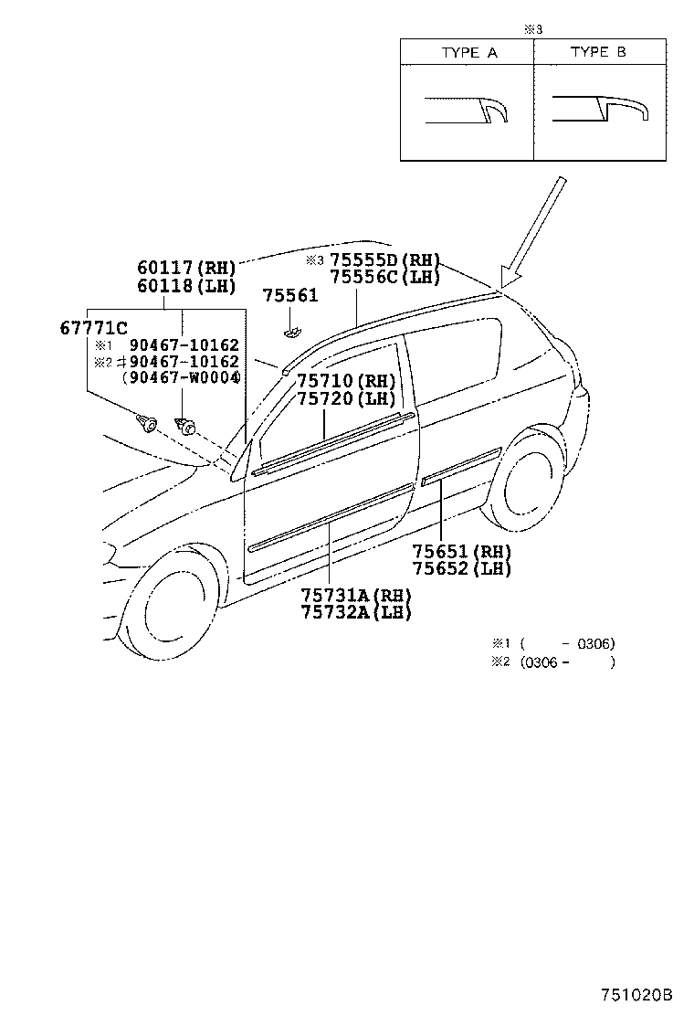 75555-02011 MOULDING, ROOF DRIP SIDE FINISH, CENTER RH product image