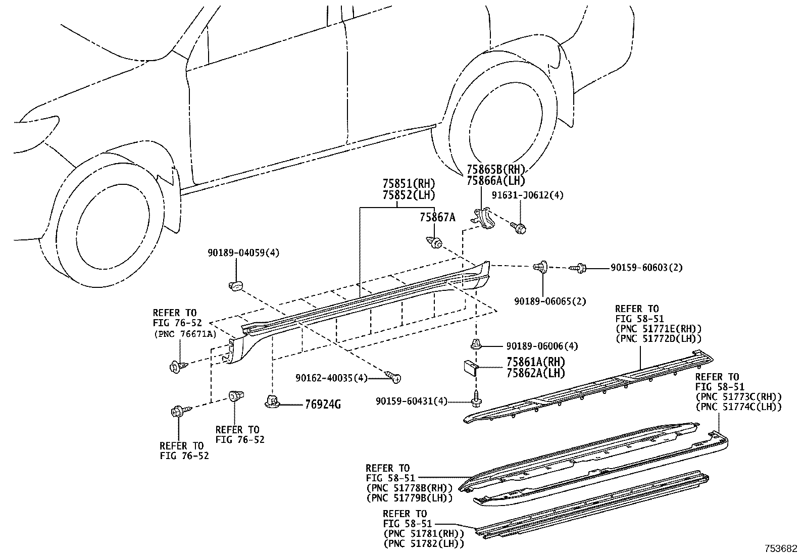 75755-60050 MOULDING, FRONT DOOR WINDOW FRAME, REAR RH product image