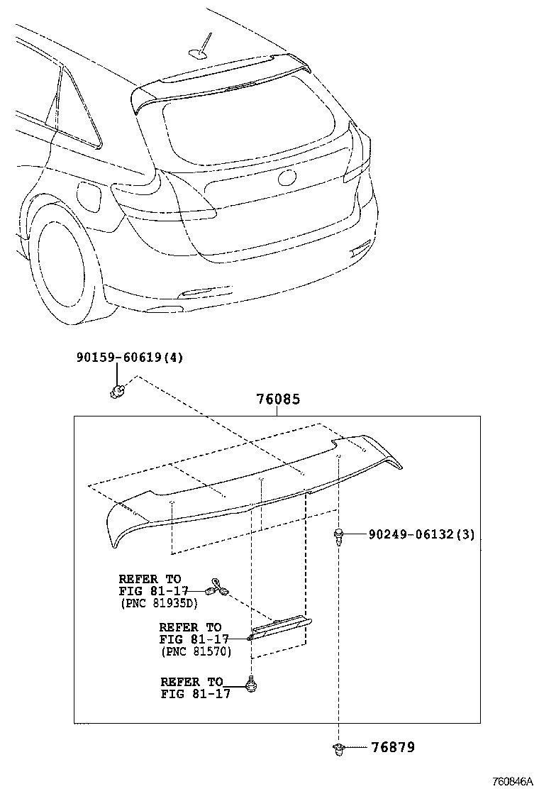 76085-0T030-B2 SPOILER SUB-ASSY, REAR product image