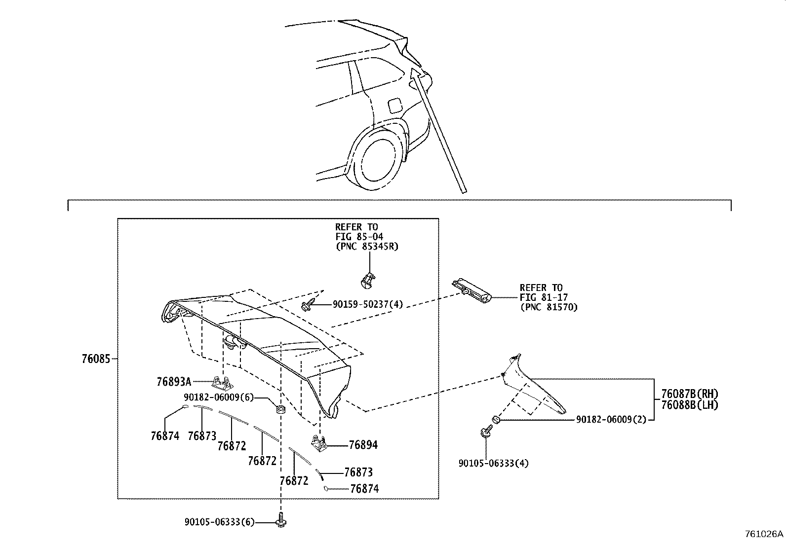 76085-0E910 SPOILER SUB-ASSY, REAR product image