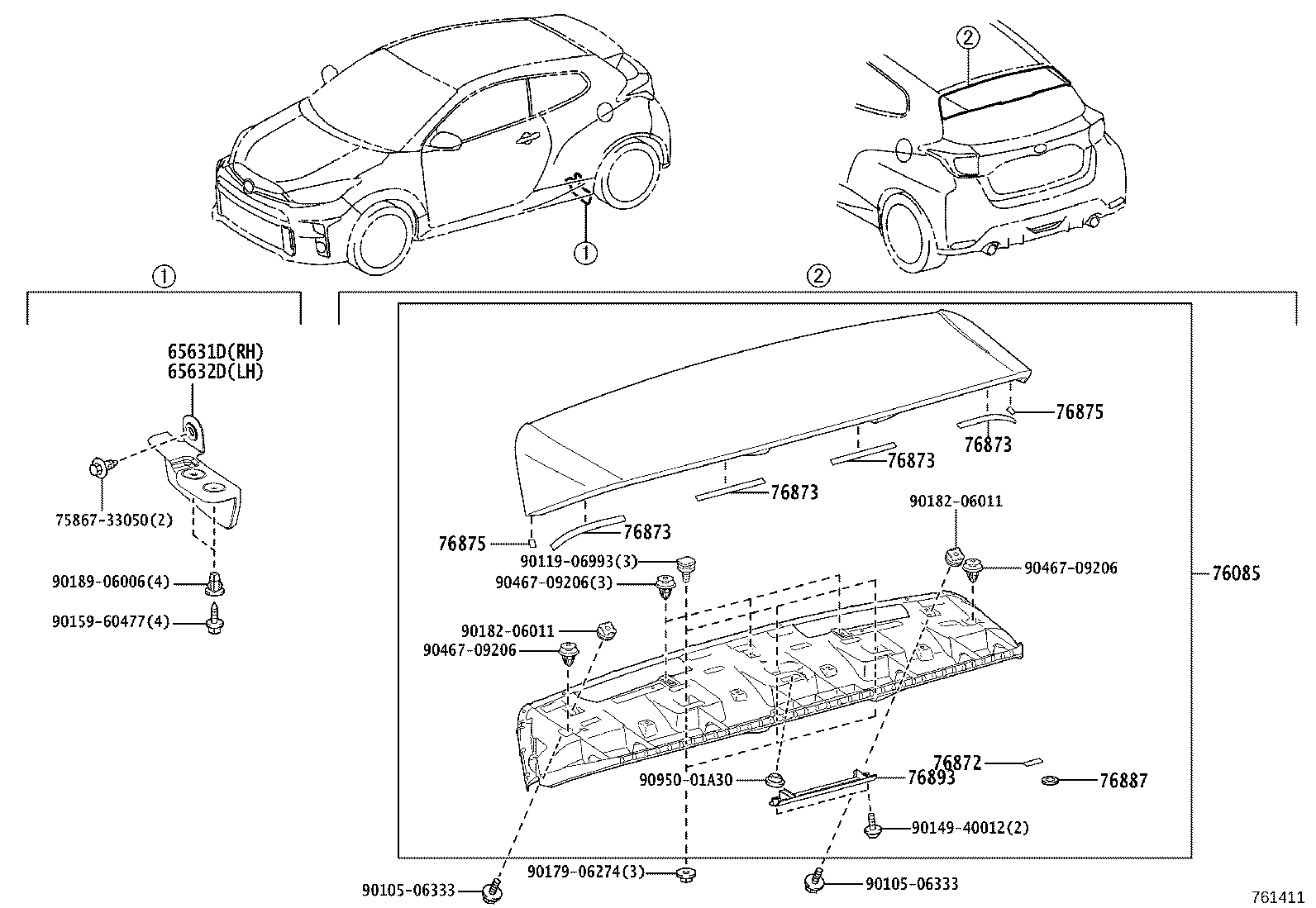 76085-52410 SPOILER SUB-ASSY, REAR product image