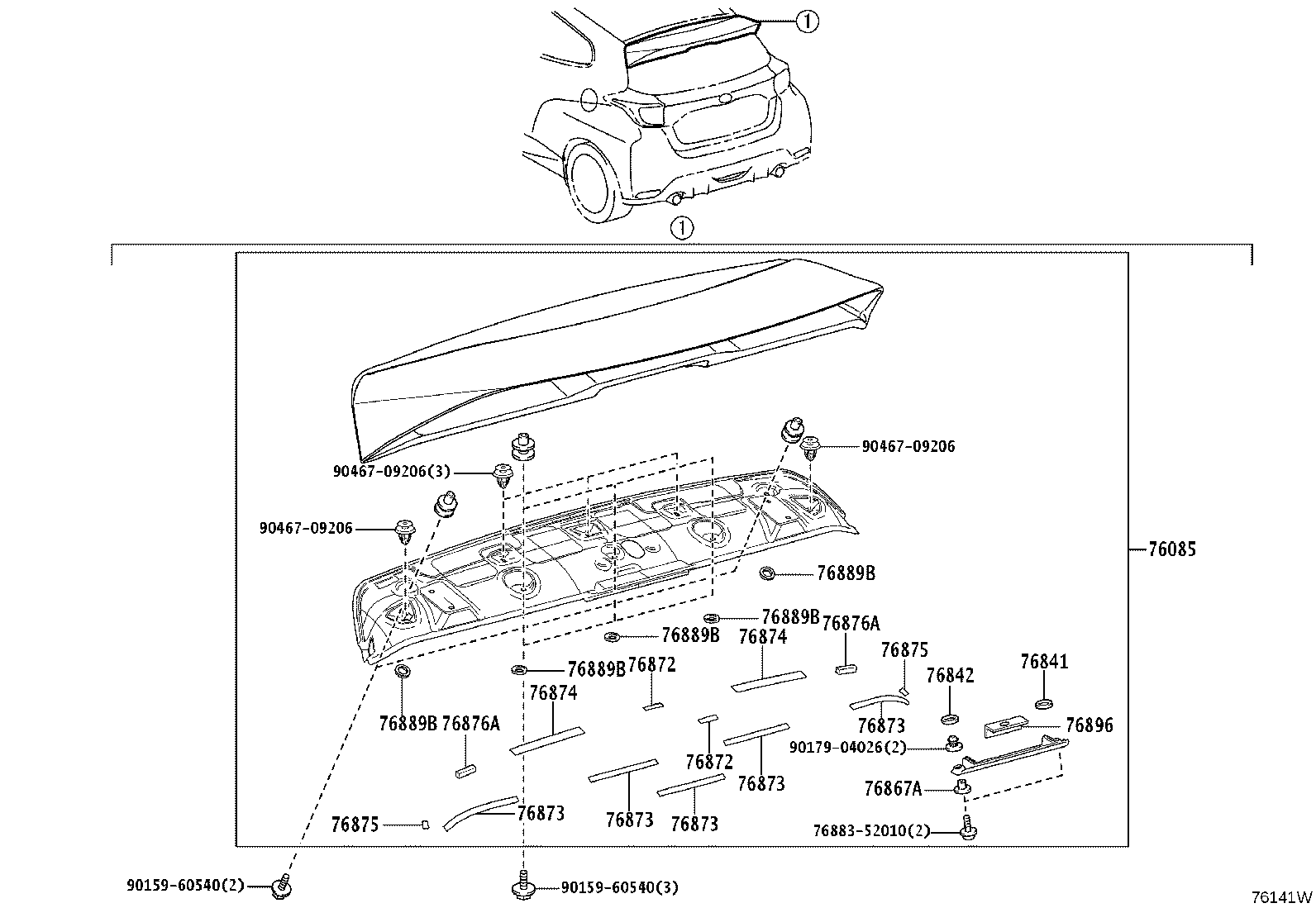 76085-52410 SPOILER SUB-ASSY, REAR product image