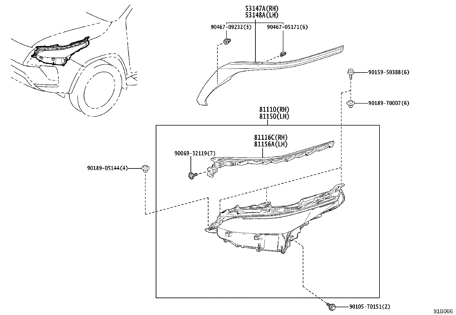 53147-0K080 GARNISH, HEADLAMP ORNAMENT, RH product image