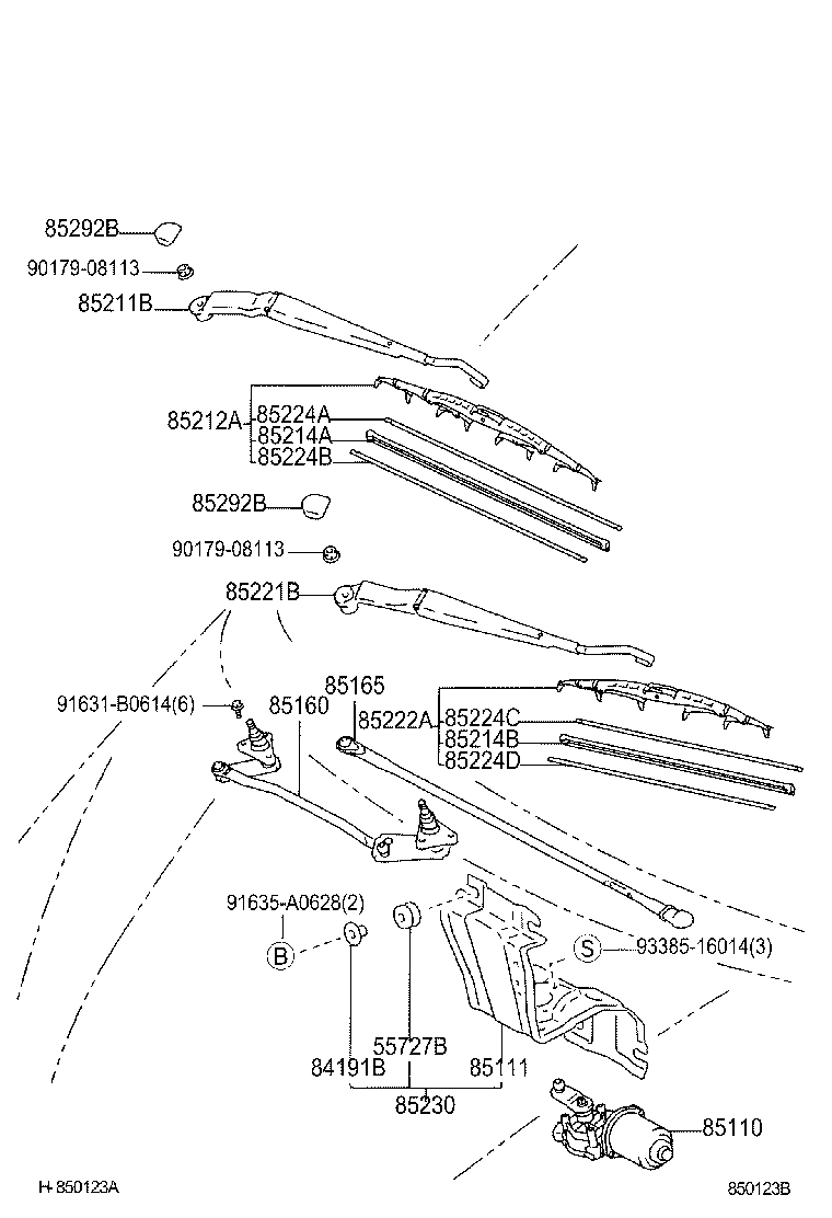 85221-28080 ARM, FRONT WIPER, LH product image