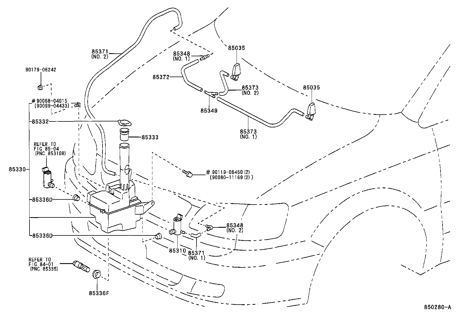 85374-08050 HOSE, WINDSHIELD WASHER (FROM JOINT TO NOZZLE) product image