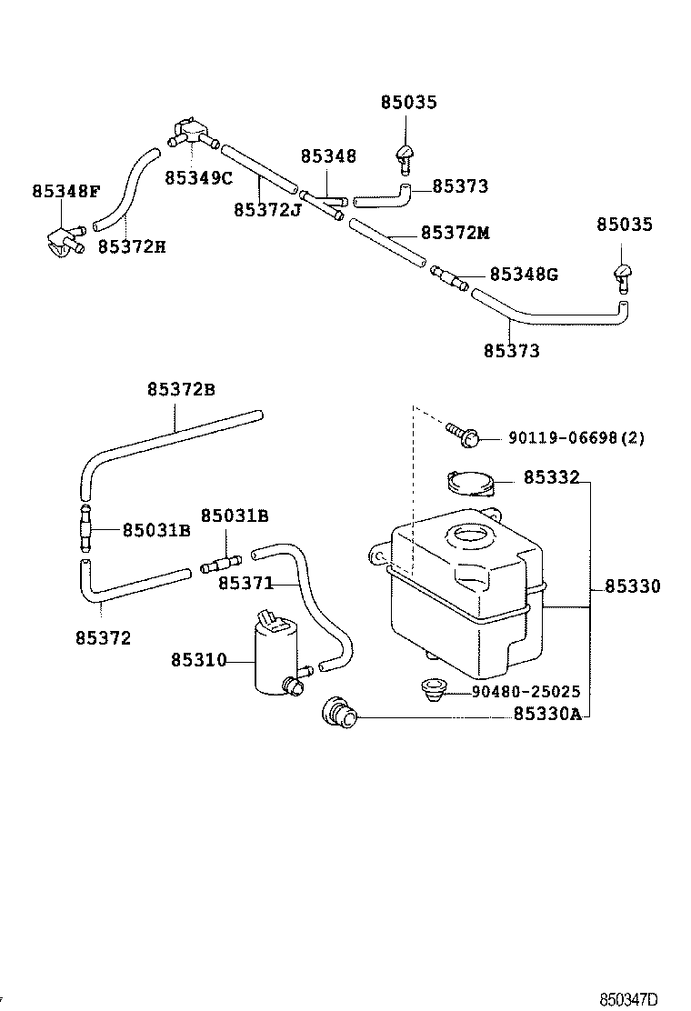 85381-04050 NOZZLE SUB-ASSY, WASHER product image
