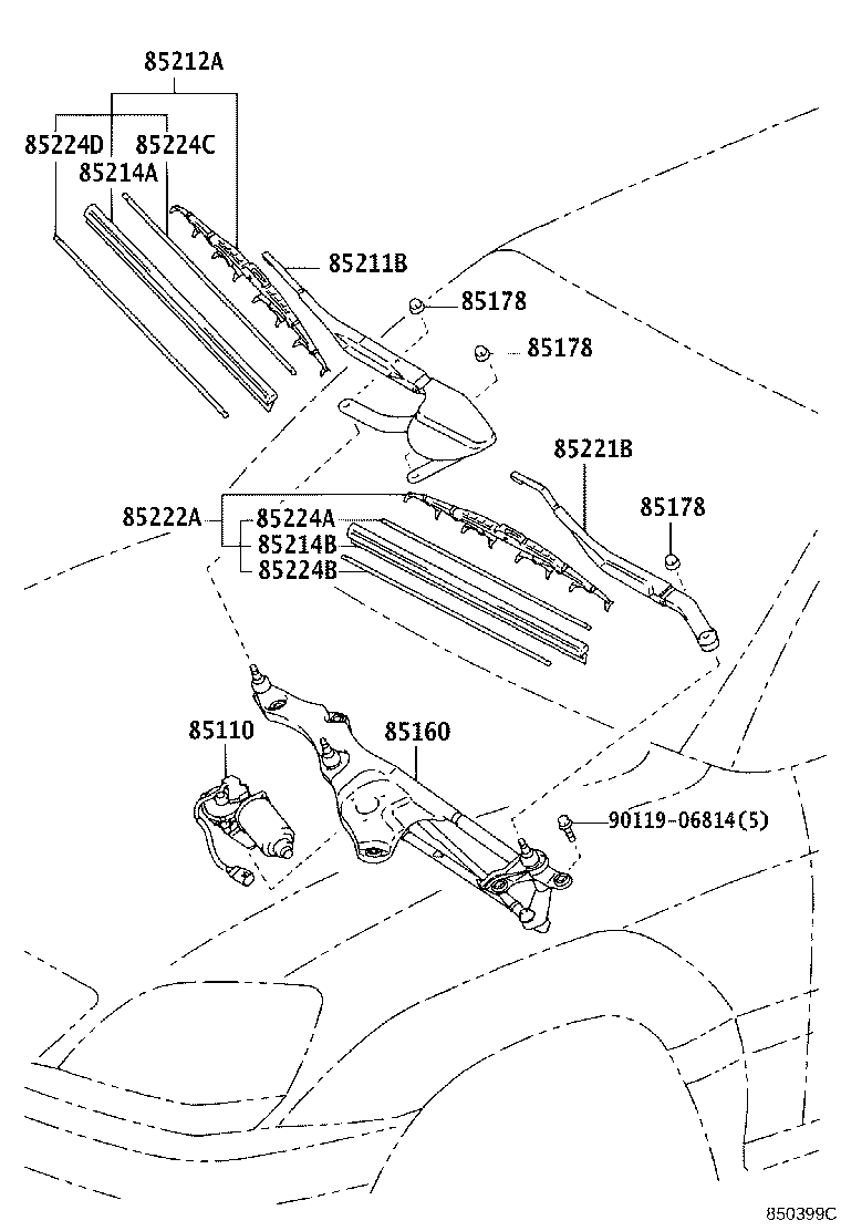 85221-48020 ARM, FRONT WIPER, LH product image