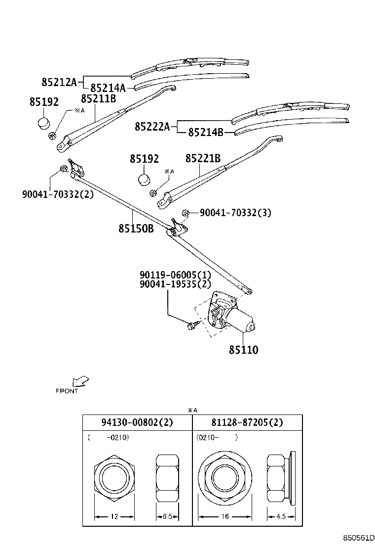 85190-97201 ARM, FRONT WIPER, RH product image
