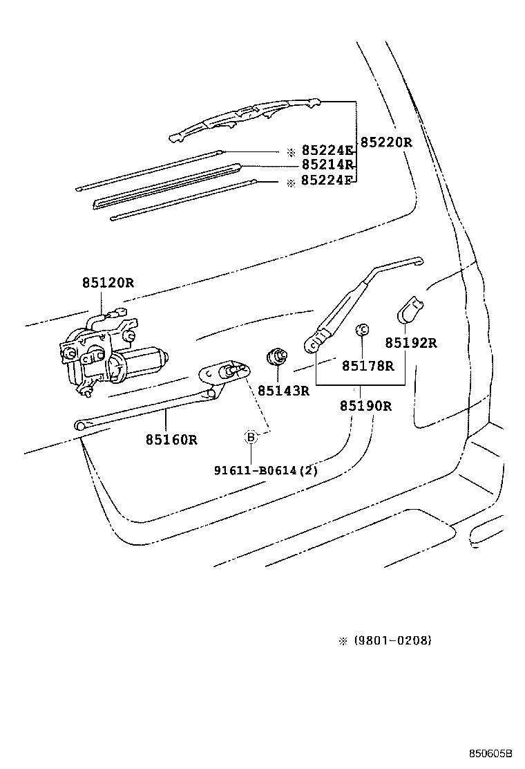 85080-0G010 MOTOR AND BRACKET ASSY, REAR WIPER product image