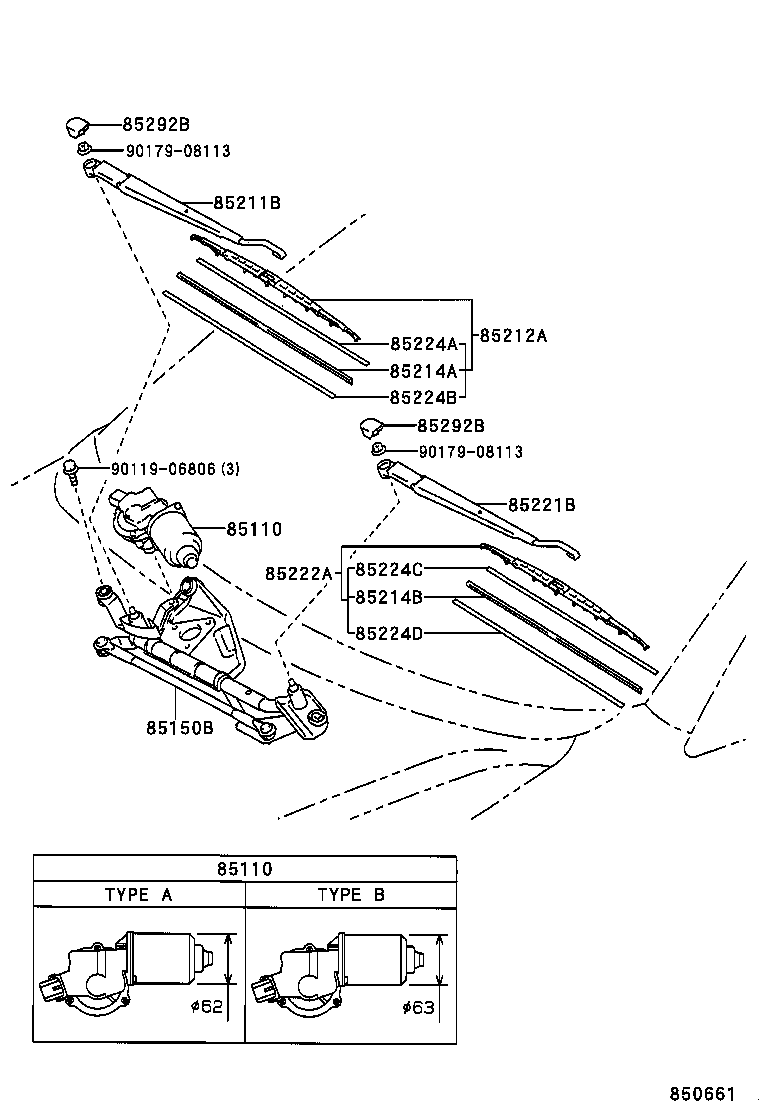 85211-44011 ARM, FRONT WIPER, RH product image