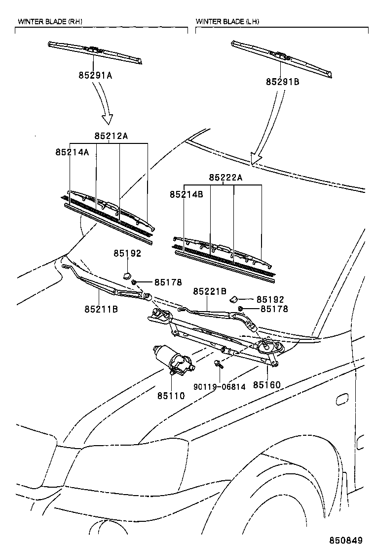 85211-48050 ARM, FRONT WIPER, RH product image