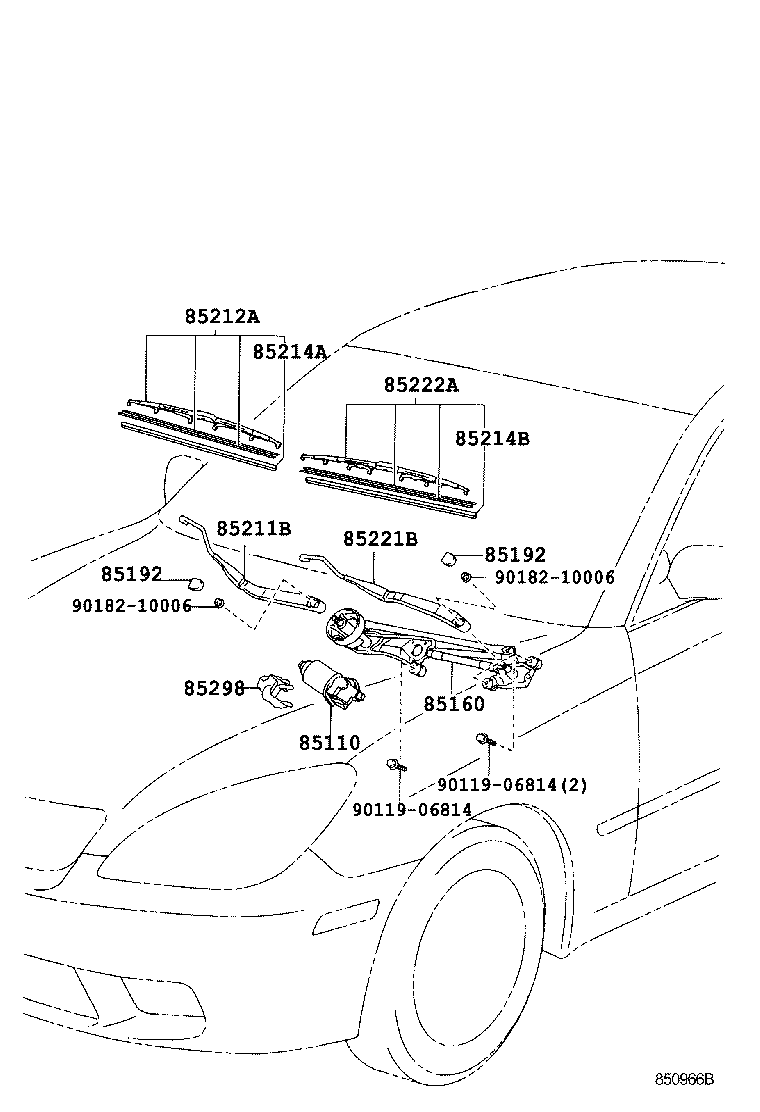 85221-33210 ARM, FRONT WIPER, LH product image