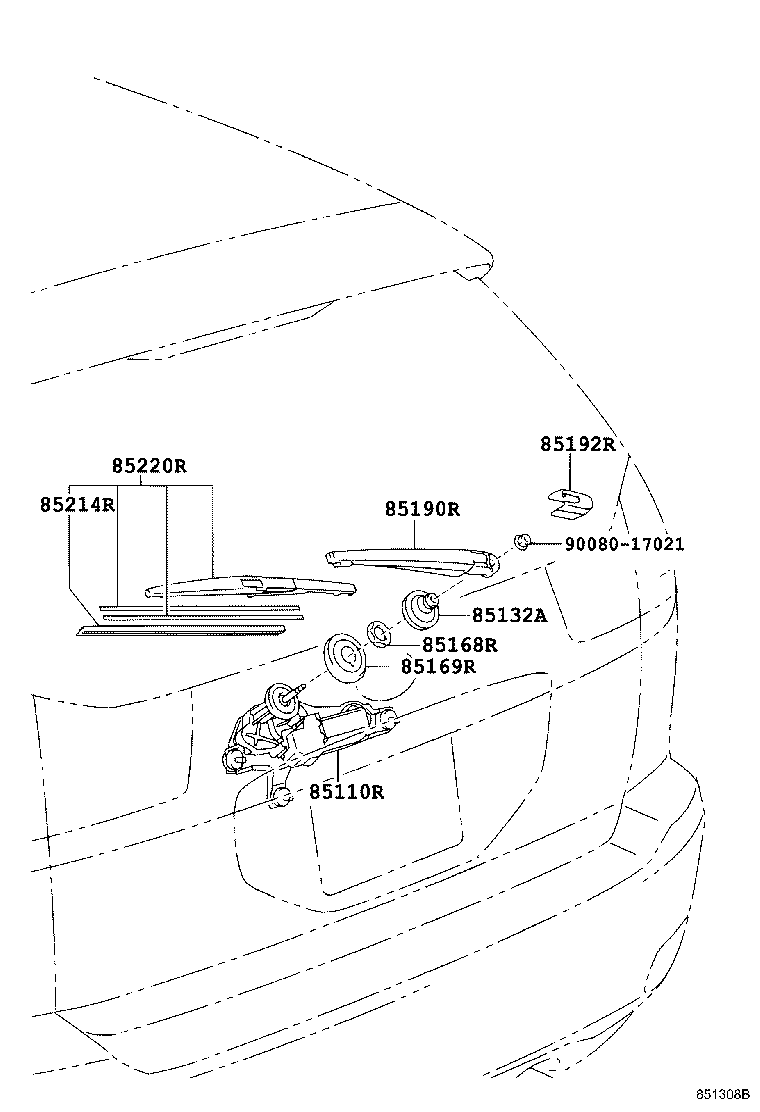 85130-0E010 MOTOR ASSY, REAR WIPER product image