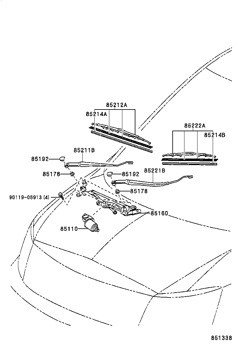 85221-58010 ARM, FRONT WIPER, LH product image