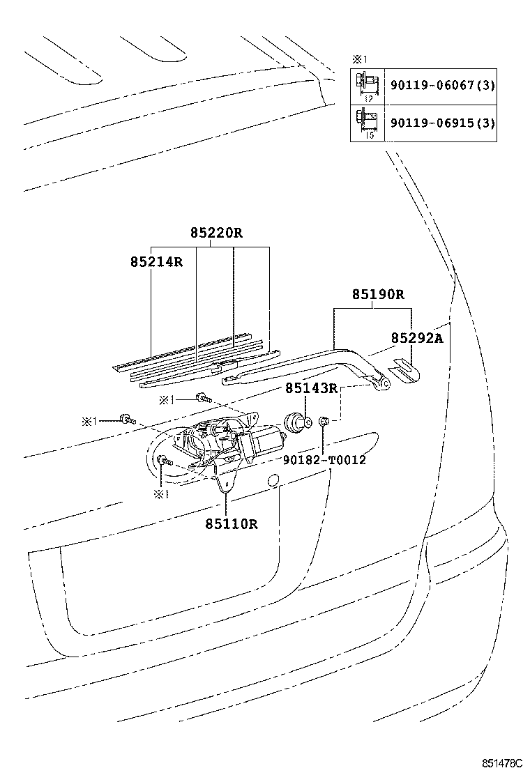85130-0K020 MOTOR ASSY, REAR WIPER product image