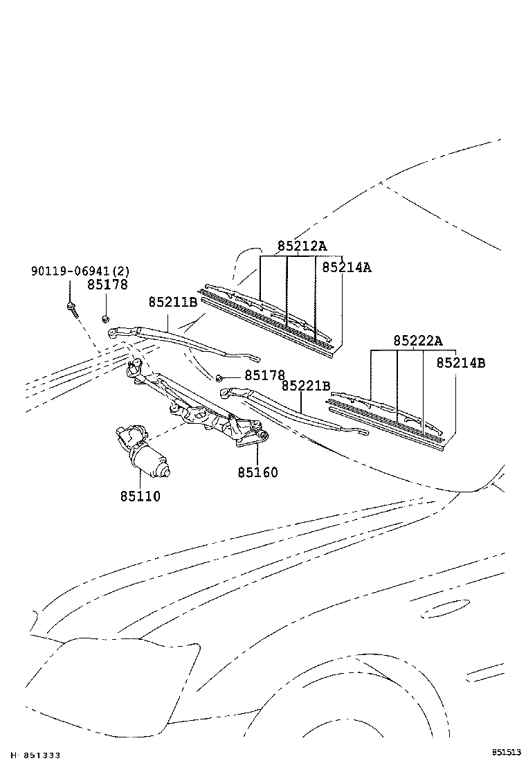 85211-30620 ARM, FRONT WIPER, RH product image