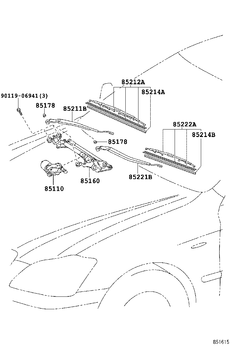 85211-30620 ARM, FRONT WIPER, RH product image