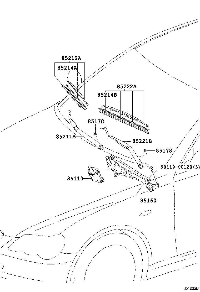85221-0P020 ARM, FRONT WIPER, LH product image