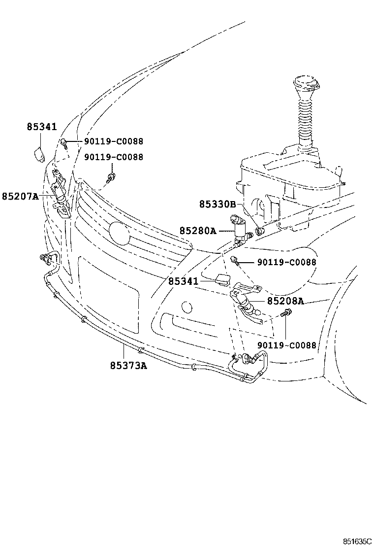 85208-0P010 ACTUATOR SUB-ASSY, HEADLAMP WASHER, LH product image
