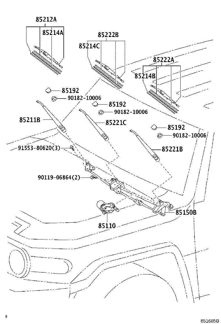 85221-35141 ARM, FRONT WIPER, LH product image