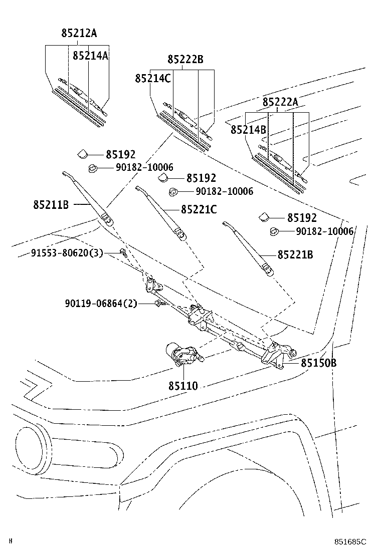 85221-35140 ARM, FRONT WIPER, LH product image
