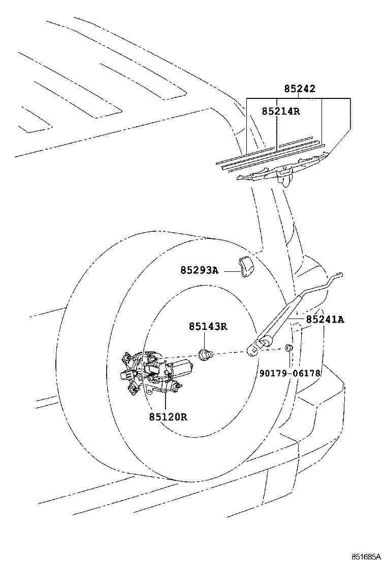 85130-35091 MOTOR AND BRACKET ASSY, REAR WIPER product image