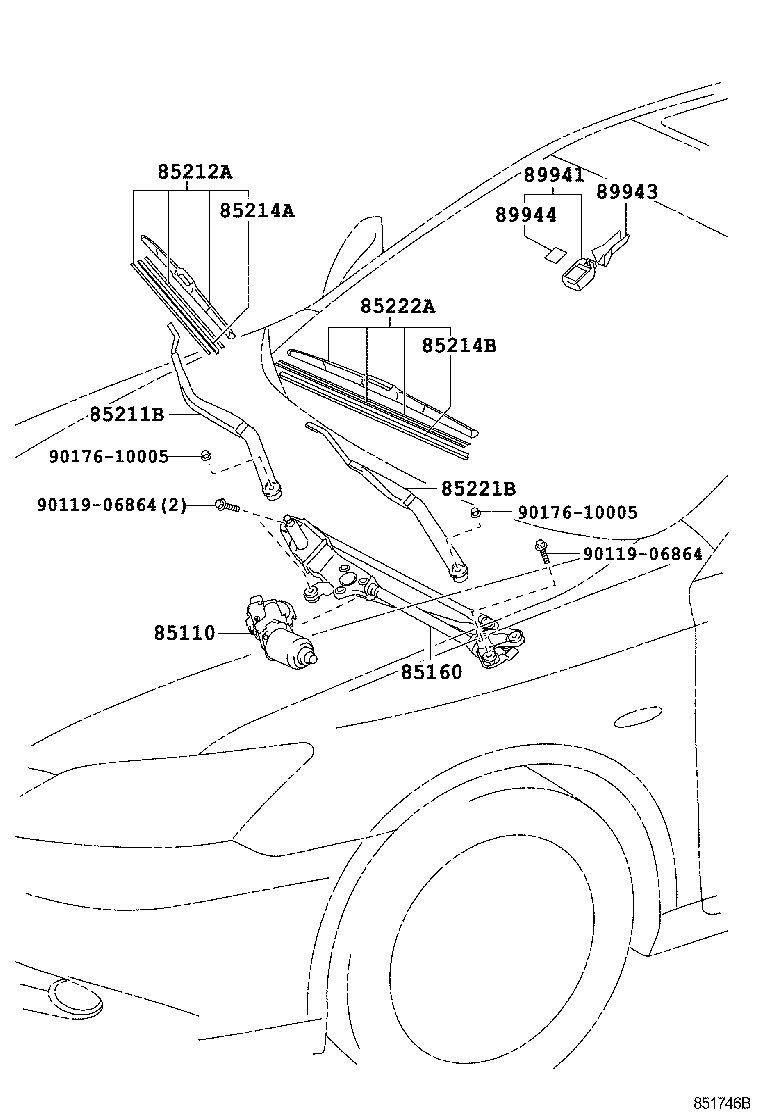 85221-33290 ARM, FRONT WIPER, LH product image