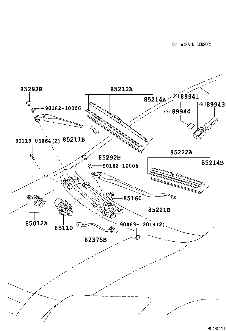 85221-12431 ARM, FRONT WIPER, LH product image
