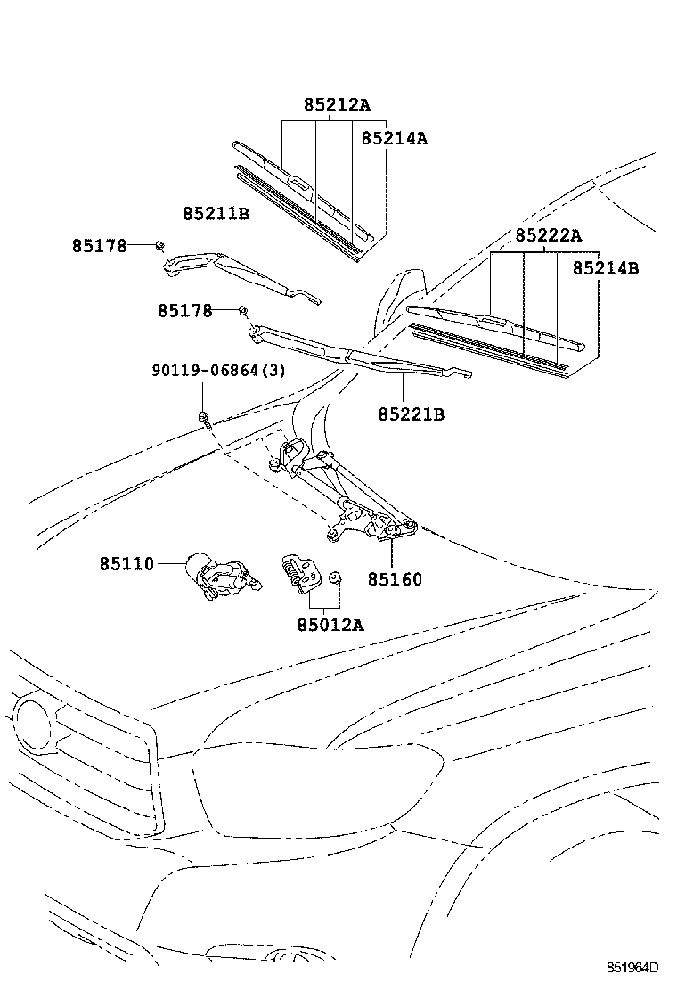 85221-48120 ARM, FRONT WIPER, LH product image