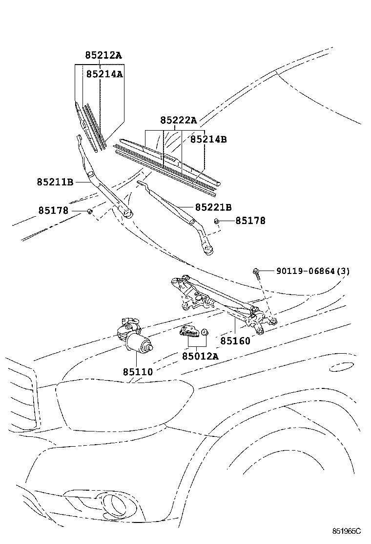 85221-48120 ARM, FRONT WIPER, LH product image