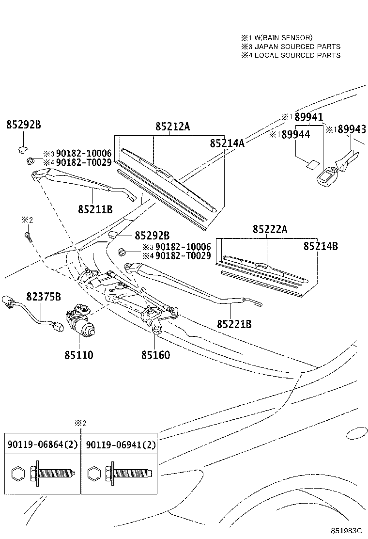 85211-02220 ARM, FRONT WIPER, RH product image