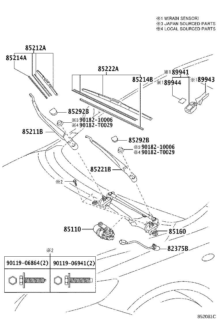 85211-02220 ARM, FRONT WIPER, RH product image