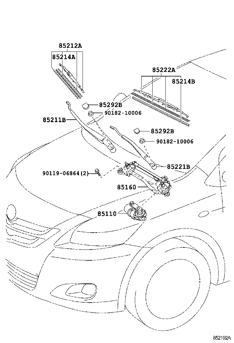 85211-52270 ARM, FRONT WIPER, RH product image