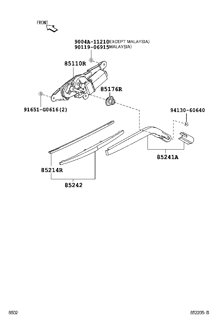 85130-BZ010 MOTOR ASSY, REAR WIPER product image