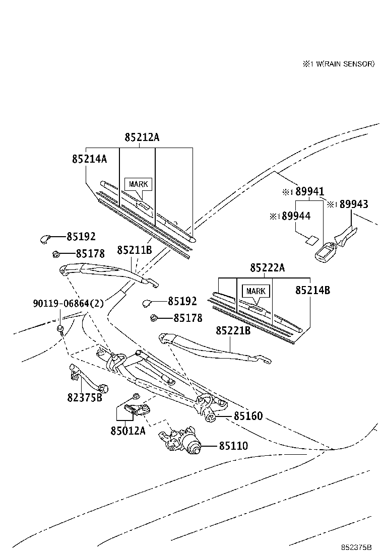 85221-60320 ARM, FRONT WIPER, LH product image