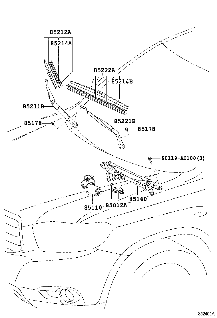 85222-0E040 BLADE, FR WIPER, LH product image
