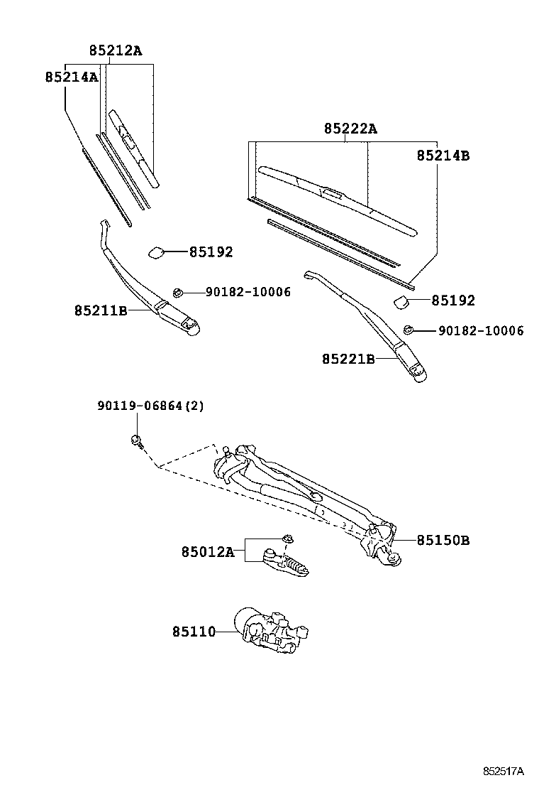 85211-21040 ARM, FRONT WIPER, RH product image