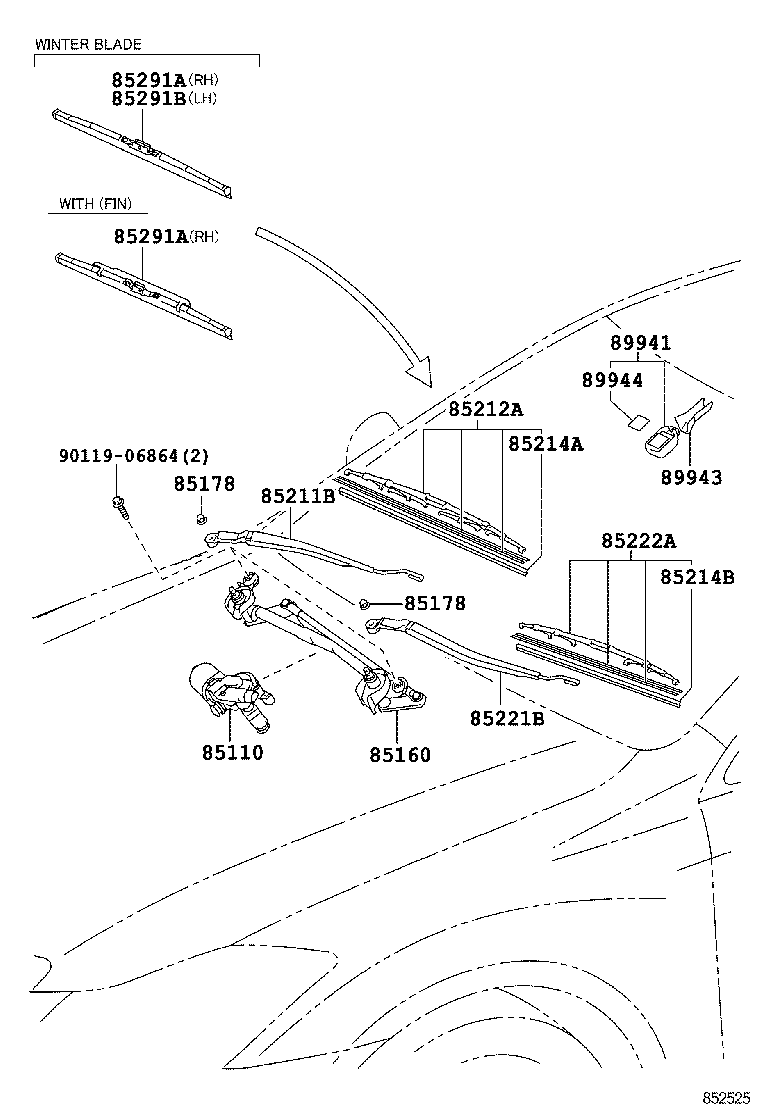 85291-50060 BLADE, FRONT WIPER, WINTER, RH product image