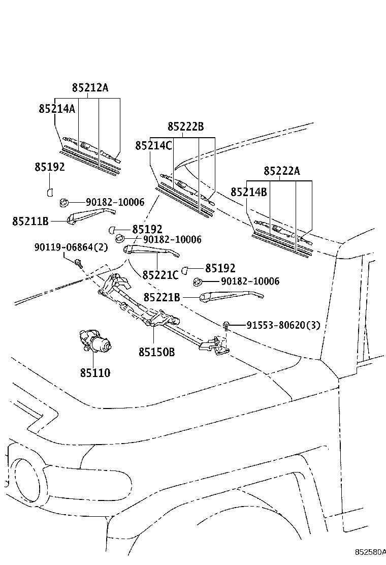 85221-35141 ARM, FRONT WIPER, LH product image