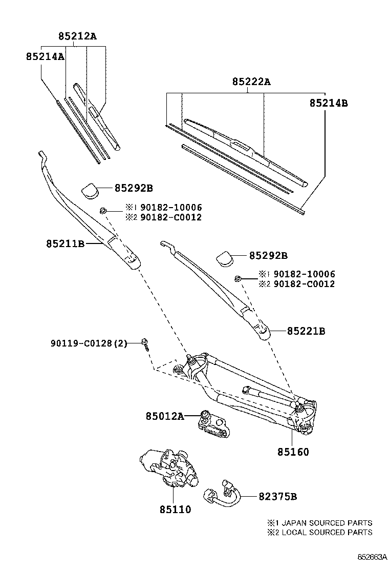 85211-0F050 ARM, FRONT WIPER, RH product image