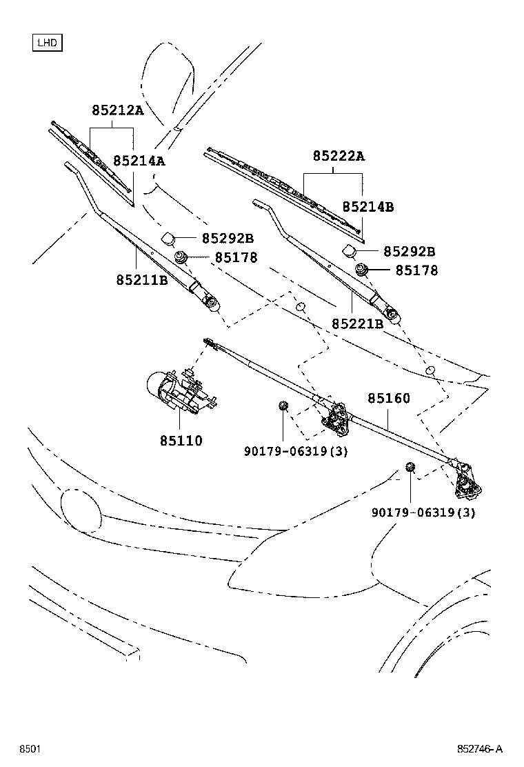 85211-BZ170 ARM, FRONT WIPER, LH product image