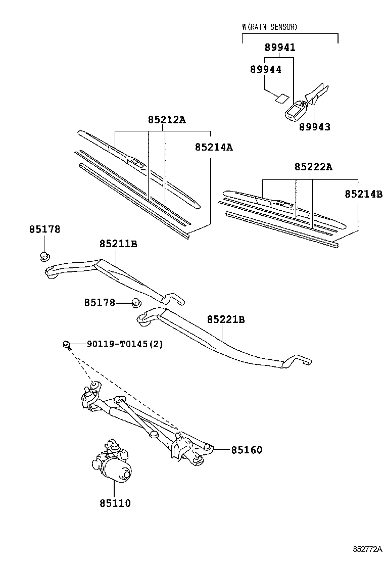 85221-06150 ARM, FRONT WIPER, LH product image