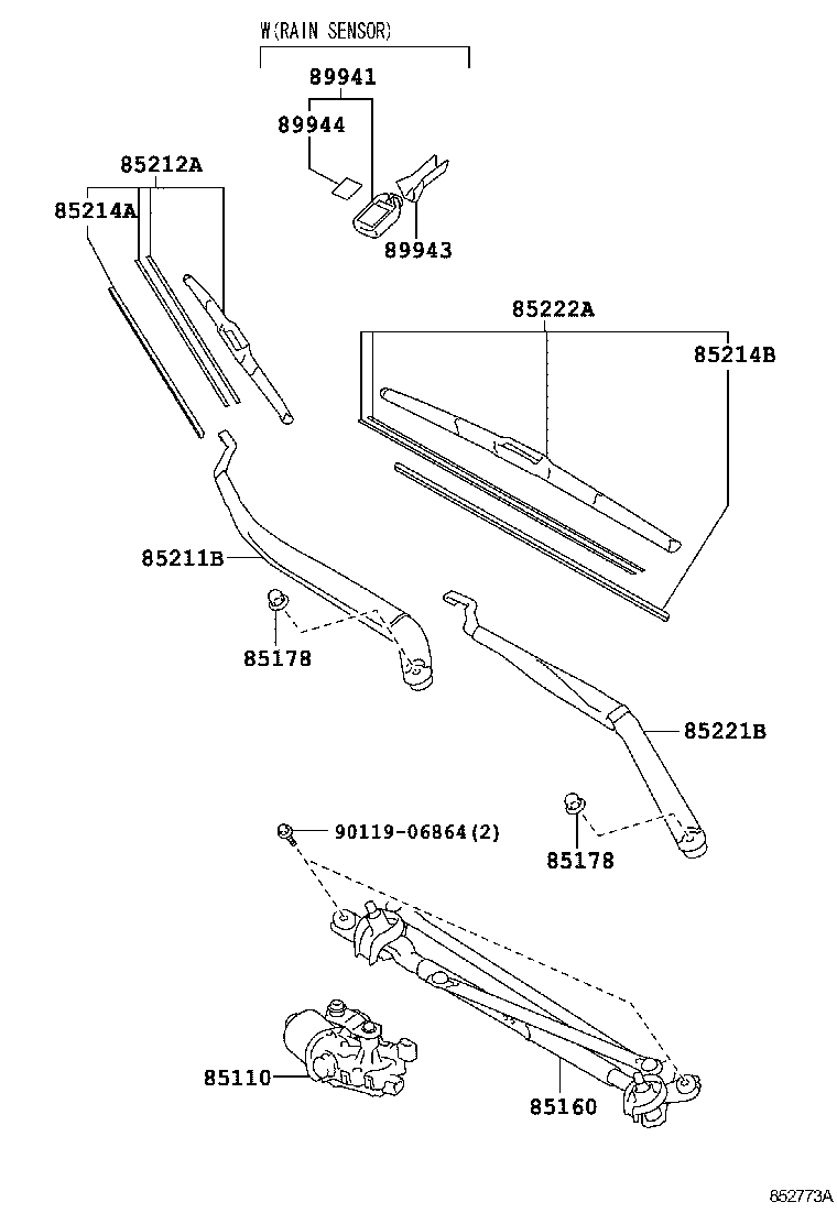 85221-06150 ARM, FRONT WIPER, LH product image
