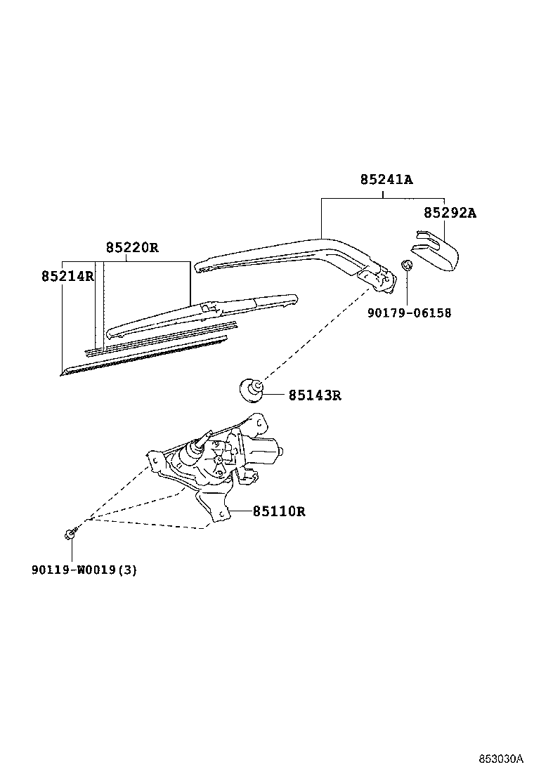 85130-0D180 MOTOR ASSY, REAR WIPER product image