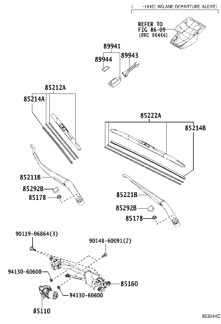 85221-53090 ARM, FRONT WIPER, LH product image